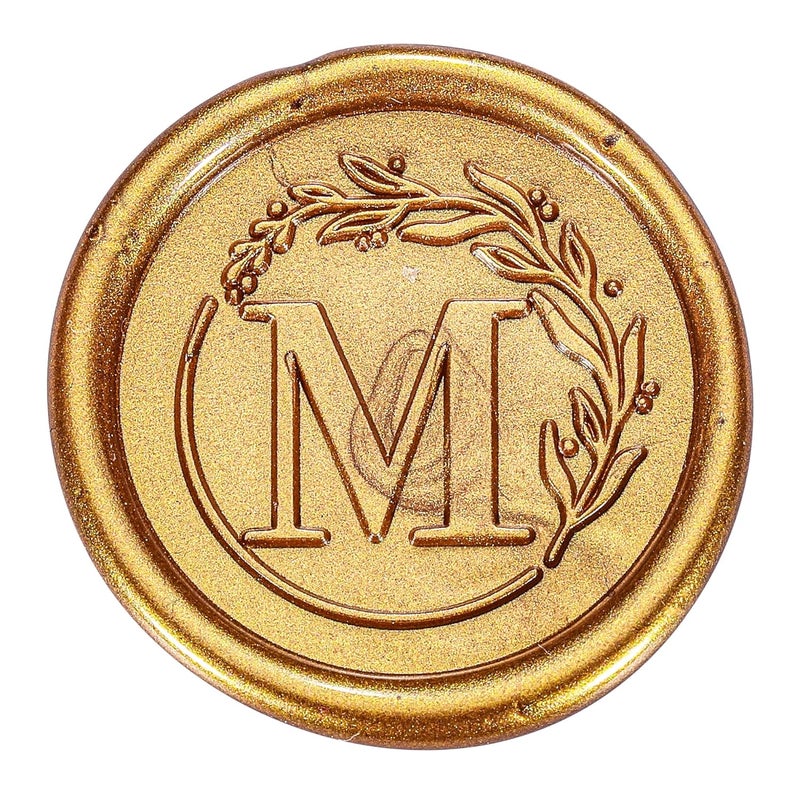 Yoption Letter Wax Seal Kit, Vintage Initial Alphabet M With Wreath Stamp and 120 Antique Gold Seal Beads - Image 3